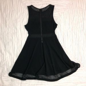 Fit and flare little black dress mesh panel